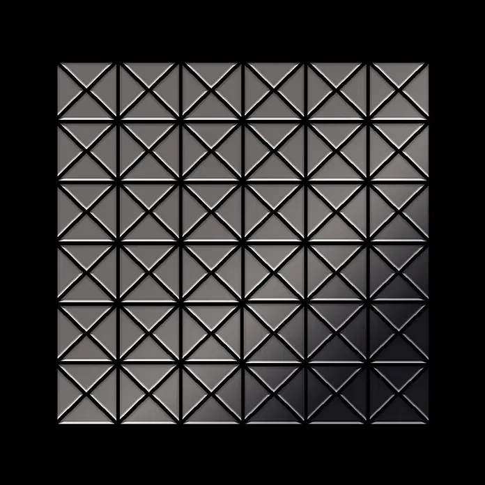 ALLOY Mosaikfliese Mosaik Fliese massiv Metall Titan hochglanz dunkelgrau 1,6mm Deco-Ti-SM - 303 x 303 mm, Schwarz, Grau, Hochglänzend - Geometrisches Muster aus grauen Metallfliesen mit dezentem Hell-Dunkel-Verlauf.