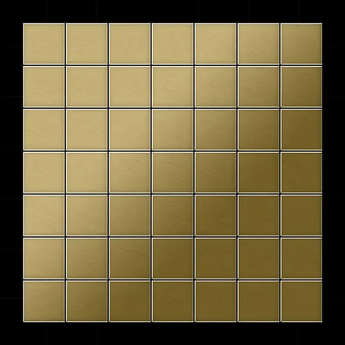 ALLOY Mosaikfliese Mosaik Fliese massiv Metall Titan gebürstet gold 1,6mm stark Attica-Ti-GB - 295 x 295 mm, Gold, Sonstiges - Gebürstete metallic goldbraune Gradientenkacheln, hell bis dunkel.