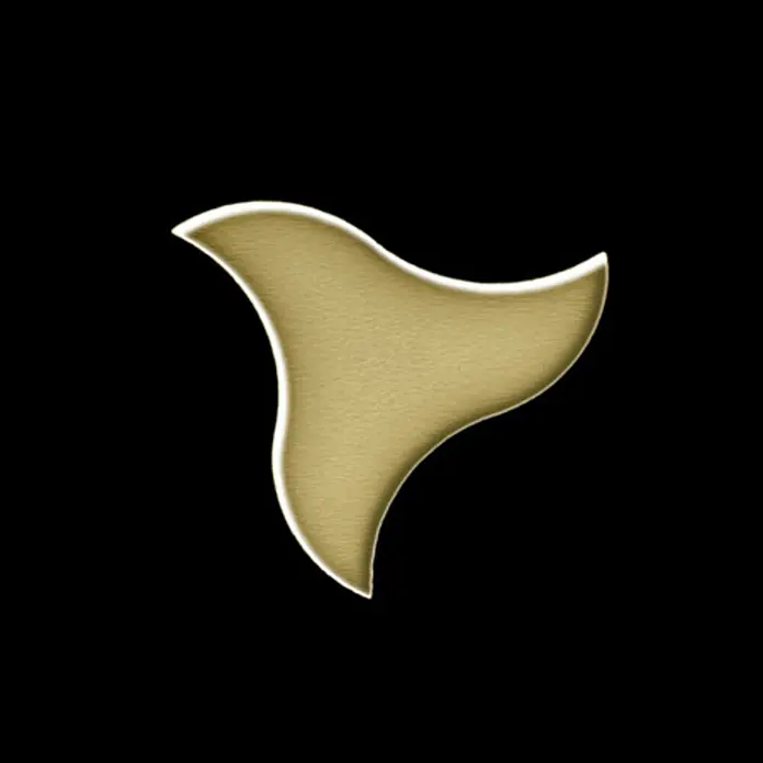ALLOY Mosaikfliese Mosaik Fliese massiv Metall Messing gewalzt gold 1,6mm stark Ninja-BM - 313 x 255 mm, Gold, Sonstiges - Goldenes, dreizackiges, abgerundetes abstraktes Emblem.