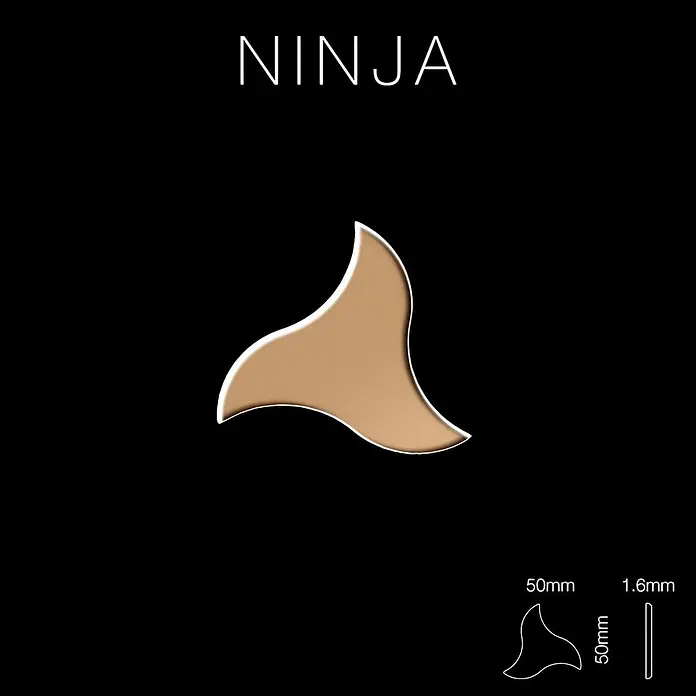 ALLOY Mosaikfliese Mosaik Fliese massiv Titan hochglänzend kupfer 1,6mm stark Ninja-Ti-AM - 313 x 255 mm, Bronze, Hochglänzend - Ninja Gitarrenplektrum in Hellbraun, 50x50mm, 1,6mm dick, mit einzigartiger, fließender Form.