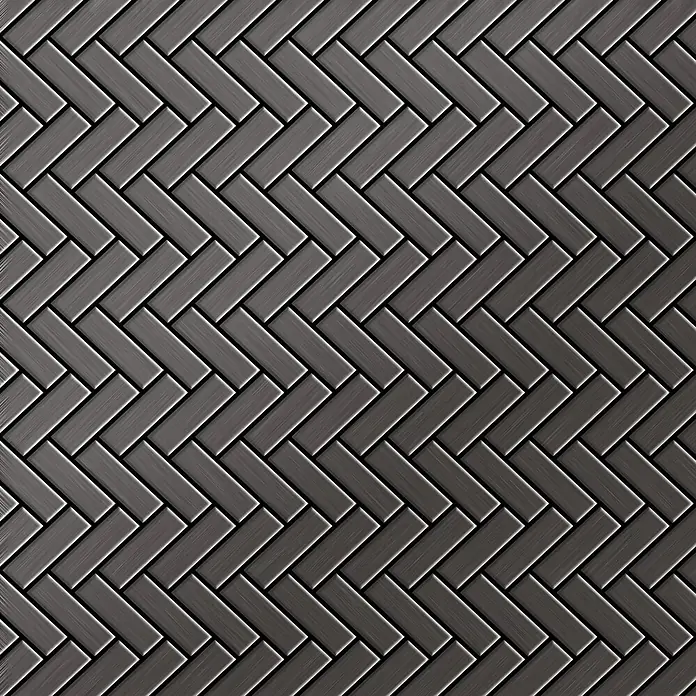 ALLOY Mosaikfliese Mosaik Fliese massiv Titan gebürstet dunkelgrau 1,6mm Herringbone-Ti-SB - 309 x 300 mm, Schwarz, Grau, Sonstiges - Dunkelgraues Muster aus gebürstetem Metall in Fischgrät-Anordnung.