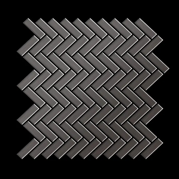 ALLOY Mosaikfliese Mosaik Fliese massiv Titan gebürstet dunkelgrau 1,6mm Herringbone-Ti-SB - 309 x 300 mm, Schwarz, Grau, Sonstiges - Gebürstete dunkelgraue Metall-Fischgrät-Mosaikfliesen.