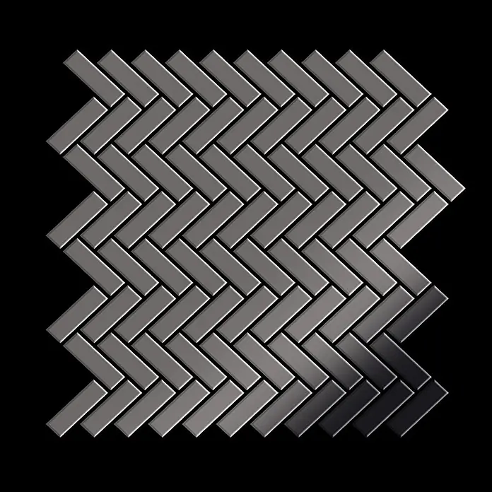 ALLOY Mosaikfliese Mosaik Fliese massiv Titan hochglanz dunkelgrau 1,6mm Herringbone-Ti-SM - 309 x 300 mm, Schwarz, Grau, Hochglänzend - Dunkelgraue, metallische Rechteckfliesen im Fischgrätmuster angeordnet.