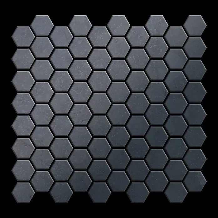 ALLOY Mosaikfliese Mosaik Fliese massiv Metall Rohstahl gewalzt grau 1,6mm stark Honey-RS - 329 x 332 mm, Grau, Sonstiges - Dunkelgraue matte sechseckige Mosaikfliesen mit strukturierter Oberfläche.