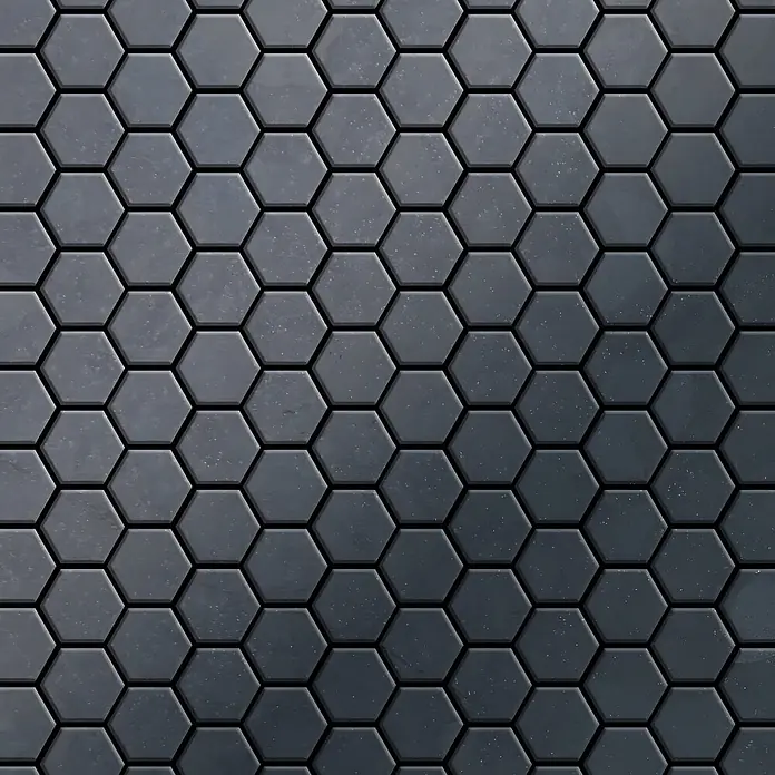 ALLOY Mosaikfliese Mosaik Fliese massiv Metall Rohstahl gewalzt grau 1,6mm stark Honey-RS - 329 x 332 mm, Grau, Sonstiges - Gleichmäßiges Muster aus dunkelgrauen sechseckigen Fliesen mit feiner Textur.