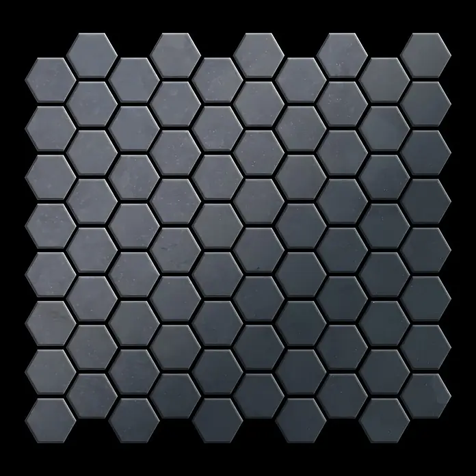 ALLOY Mosaikfliese Mosaik Fliese massiv Metall Rohstahl gewalzt grau 1,6mm stark Honey-RS - 329 x 332 mm, Grau, Sonstiges - Dunkelgraue sechseckige Mosaikfliesen, matte Oberfläche.