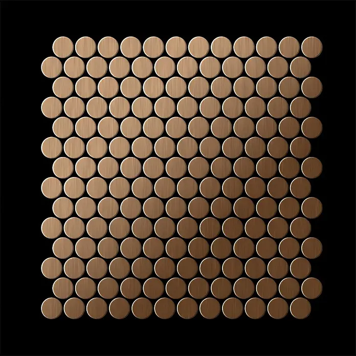 ALLOY Mosaikfliese Mosaik Fliese massiv Metall Titan gebürstet kupfer 1,6mm stark Penny-Ti-AB - 302 x 316 mm, Bronze, Sonstiges - Gebürstete metallisch-bronzefarbene runde Mosaikfliesen in quadratischer Anordnung.