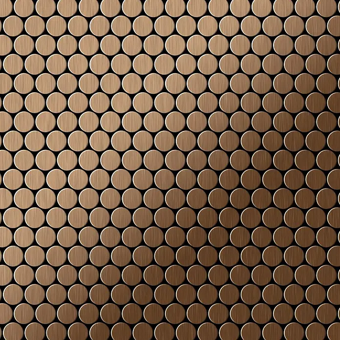 ALLOY Mosaikfliese Mosaik Fliese massiv Metall Titan gebürstet kupfer 1,6mm stark Penny-Ti-AB - 302 x 316 mm, Bronze, Sonstiges - Runde, gebürstete Bronze-Metallfliesen in einem regelmäßigen Rastermuster.