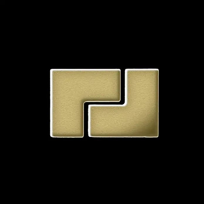 ALLOY Mosaikfliese Mosaik Fliese massiv Metall Messing gewalzt gold 1,6mm stark Kink-BM - 307 x 304 mm, Gold, Sonstiges - Zwei ineinandergreifende L-förmige Puzzleteile, golden und texturiert.