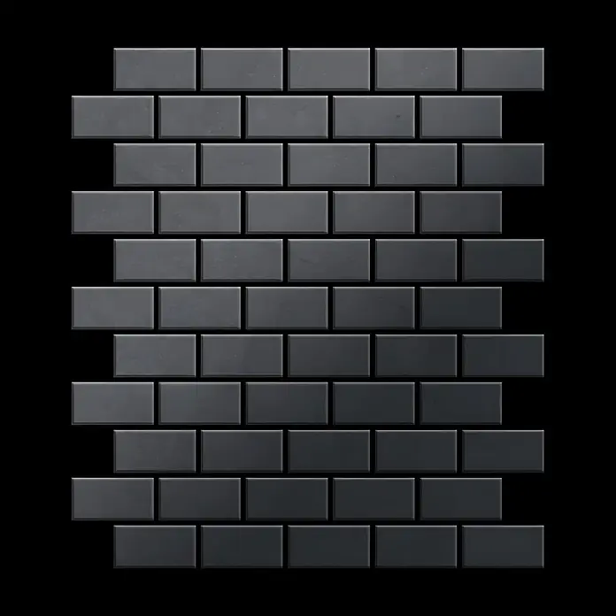 ALLOY Mosaikfliese Mosaik Fliese massiv Metall Rohstahl gewalzt grau 1,6mm stark House-RS - 318 x 307 mm, Grau, Sonstiges - Dunkelgraue rechteckige Mosaikfliesen in klassischem Ziegelmuster.