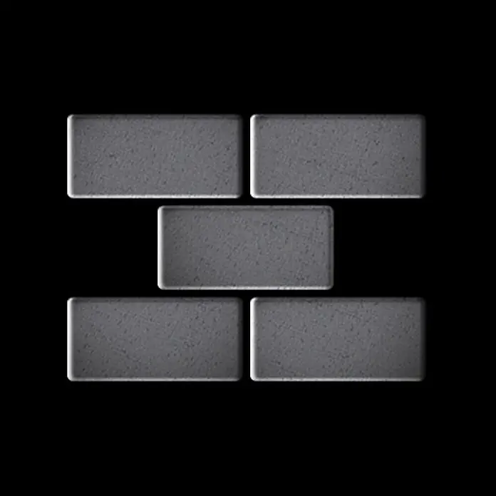 ALLOY Mosaikfliese Mosaik Fliese massiv Metall Rohstahl gewalzt grau 1,6mm stark House-RS - 318 x 307 mm, Grau, Sonstiges - Fünf strukturierte, graue Rechteckblöcke, wie eine Ziegelwand angeordnet.