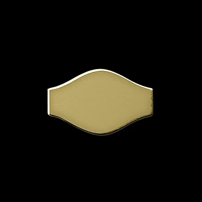 ALLOY Mosaikfliese Mosaik Fliese massiv Metall Messing gewalzt gold 1,6mm stark Karma-BM - 329 x 301 mm, Gold, Sonstiges - Goldfarbenes, metallisches Abzeichen oder Schild mit leicht gewölbten oberen und unteren Kanten.