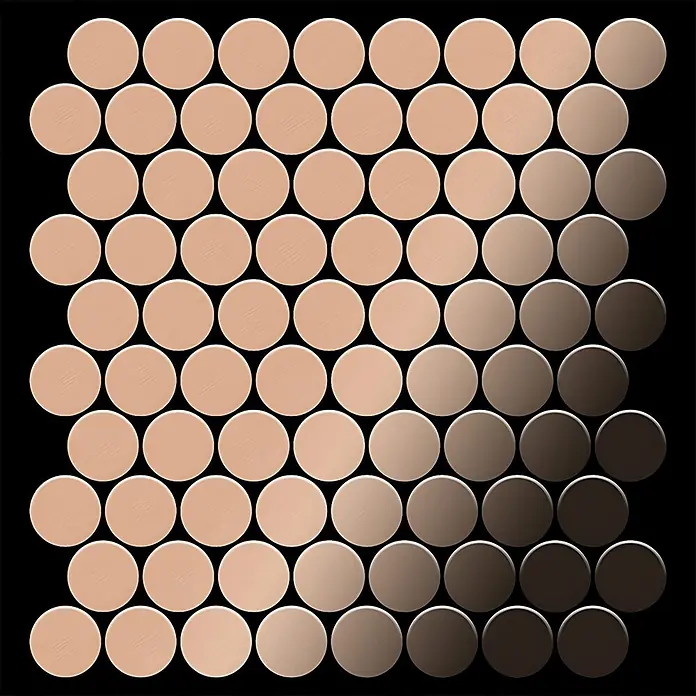 ALLOY Mosaikfliese Mosaik Fliese massiv Metall Kupfer gewalzt kupfer 1,6mm stark Dollar-CM - 295 x 322 mm, Bronze, Sonstiges - Runde Mosaikfliesen im Farbverlauf von hellem Beige zu Dunkelbraun.