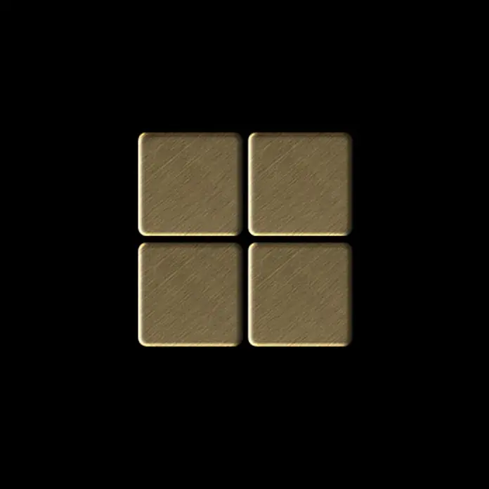 ALLOY Mosaikfliese Mosaik Fliese massiv Metall Titan gebürstet gold 1,6mm stark Mosaic-Ti-GB - 322 x 322 mm, Gold, Sonstiges - Vier gebürstete goldene quadratische Fliesen mit abgerundeten Ecken, in einem Raster angeordnet.