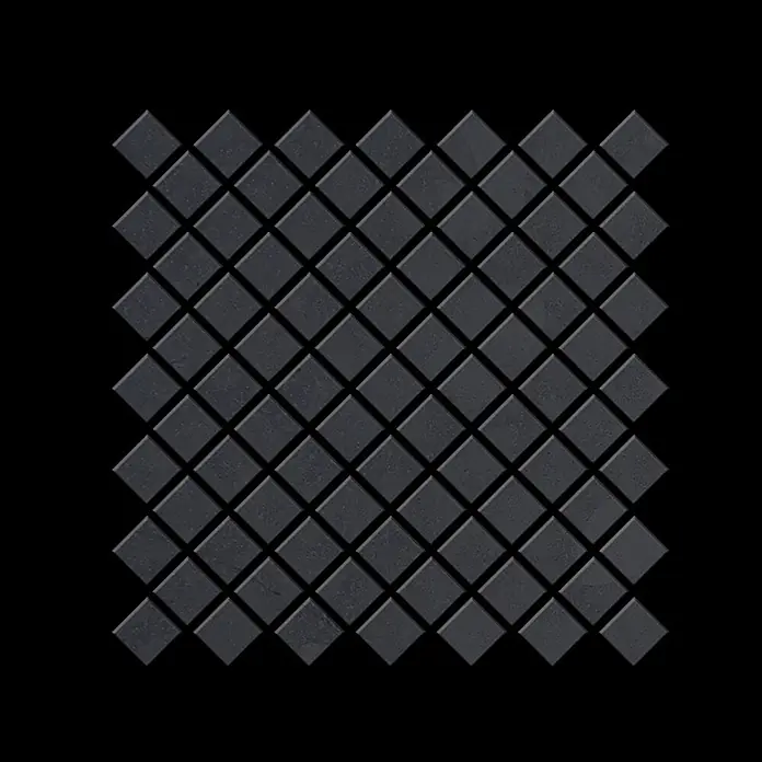 ALLOY Mosaikfliese Mosaik Fliese massiv Metall Rohstahl gewalzt grau 1,6mm stark Diamond-RS - 319 x 319 mm, Grau, Sonstiges - Mattschwarze quadratische Mosaikfliesen in Rautenanordnung.