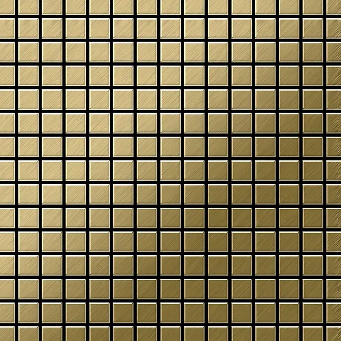 ALLOY Mosaikfliese Mosaik Fliese massiv Metall Titan gebürstet gold 1,6mm stark Mosaic-Ti-GB - 322 x 322 mm, Gold, Sonstiges - Goldene metallische quadratische Mosaikfliesen mit gebürsteter Textur.