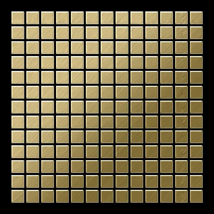 ALLOY Mosaikfliese Mosaik Fliese massiv Metall Titan gebürstet gold 1,6mm stark Mosaic-Ti-GB - 322 x 322 mm, Gold, Sonstiges - Glänzende goldene Mosaikfliesen aus gebürstetem Metall in quadratischem Raster.