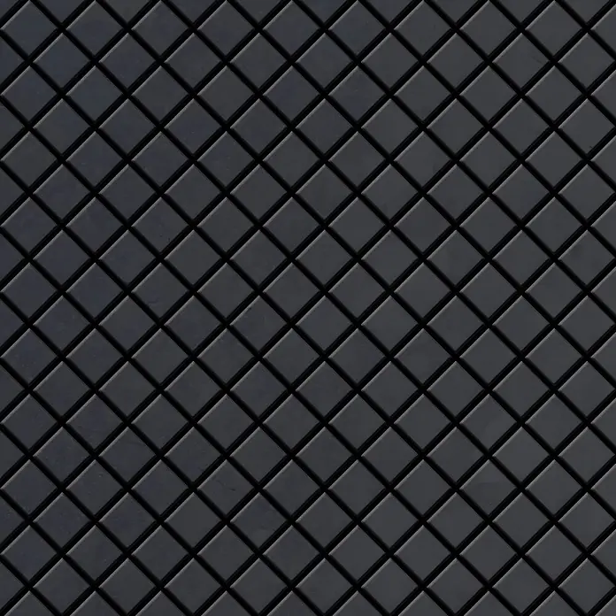 ALLOY Mosaikfliese Mosaik Fliese massiv Metall Rohstahl gewalzt grau 1,6mm stark Diamond-RS - 319 x 319 mm, Grau, Sonstiges - Dunkelgraue strukturierte Oberfläche mit einem sich wiederholenden Muster aus erhabenen rautenförmigen Fliesen.
