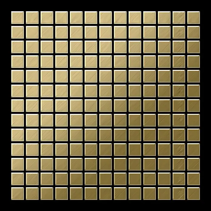 ALLOY Mosaikfliese Mosaik Fliese massiv Metall Titan gebürstet gold 1,6mm stark Mosaic-Ti-GB - 322 x 322 mm, Gold, Sonstiges - Gebürstete goldene quadratische Metallmosaikfliesen.