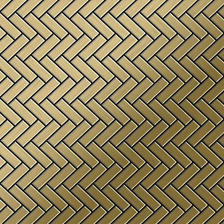 ALLOY  Mosaikfliese Mosaik Fliese massiv Titan gebürstet gold 1,6mm stark Herringbone-Ti-GB