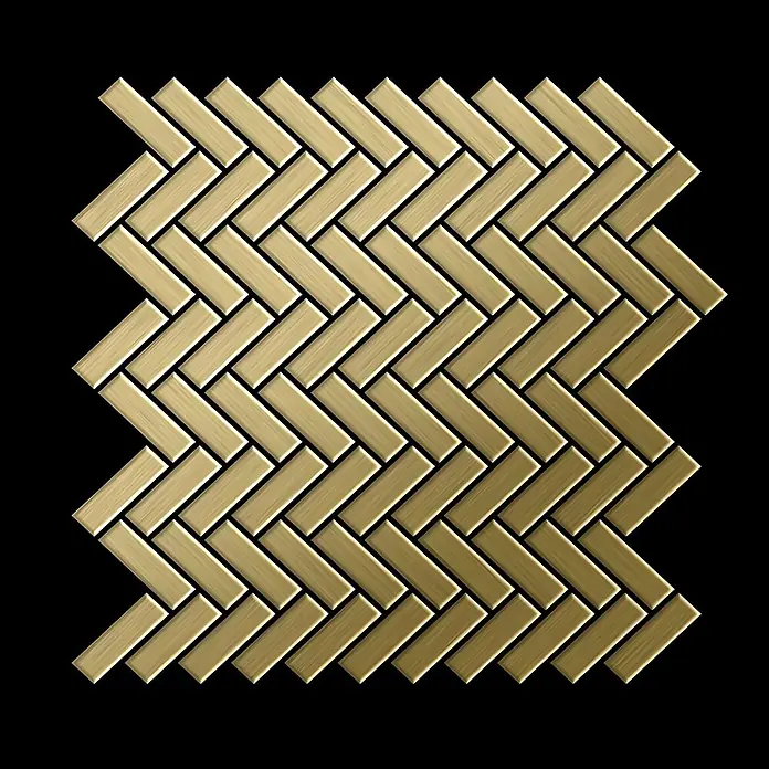 ALLOY Mosaikfliese Mosaik Fliese massiv Metall Titan hochglanz gold 1,6mm Herringbone-Ti-GM - 309 x 300 mm, Gold, Hochglänzend - Gebürstete goldmetallic Fischgrät-Mosaikfliesen.