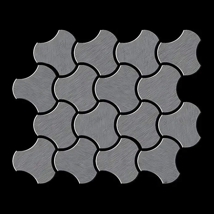 ALLOY Mosaikfliese Mosaik Fliese massiv Edelstahl gebürstet grau 1,6mm stark Ubiquity-S-S-B - 270 x 325 mm, Grau, Silber, Sonstiges - Graue Verbundpflastersteine mit gebürsteter Metalltextur, in einem geometrischen Gittermuster angeordnet.