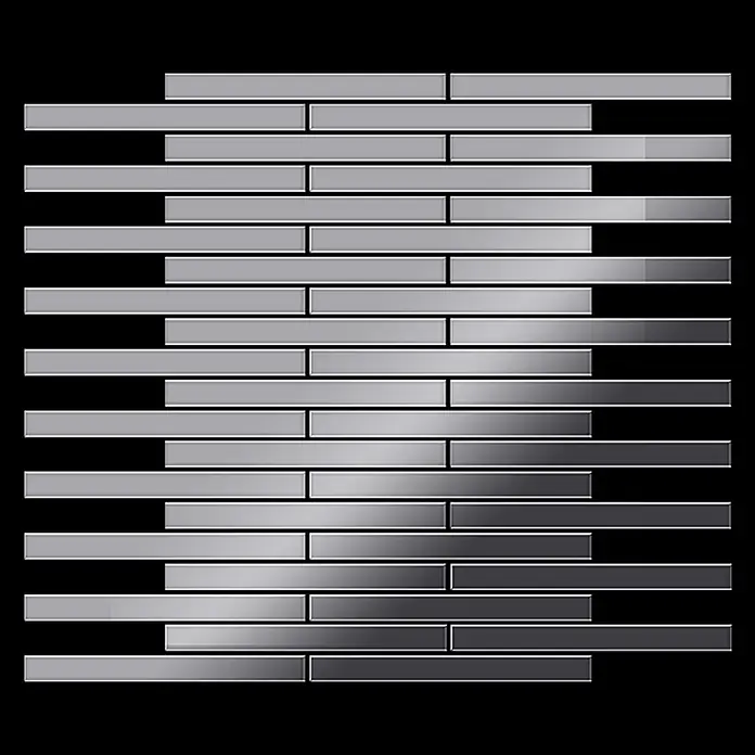 ALLOY Mosaikfliese Mosaik Fliese massiv Edelstahl marine hochglanz grau 1,6mm Avenue-S-S-MM - 289 x 315 mm, Grau, Silber, Blau, Hochglänzend - Metallisch graue rechteckige Mosaikfliesen im versetzten Muster.