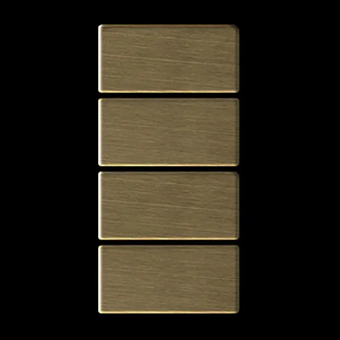 ALLOY Mosaikfliese Mosaik Fliese massiv Metall Titan gebürstet gold 1,6mm stark Bauhaus-Ti-GB - 318 x 329 mm, Gold, Sonstiges - Vier gestapelte rechteckige, gebürstete messingfarbene Balken, die eine volle Akkuladung anzeigen.