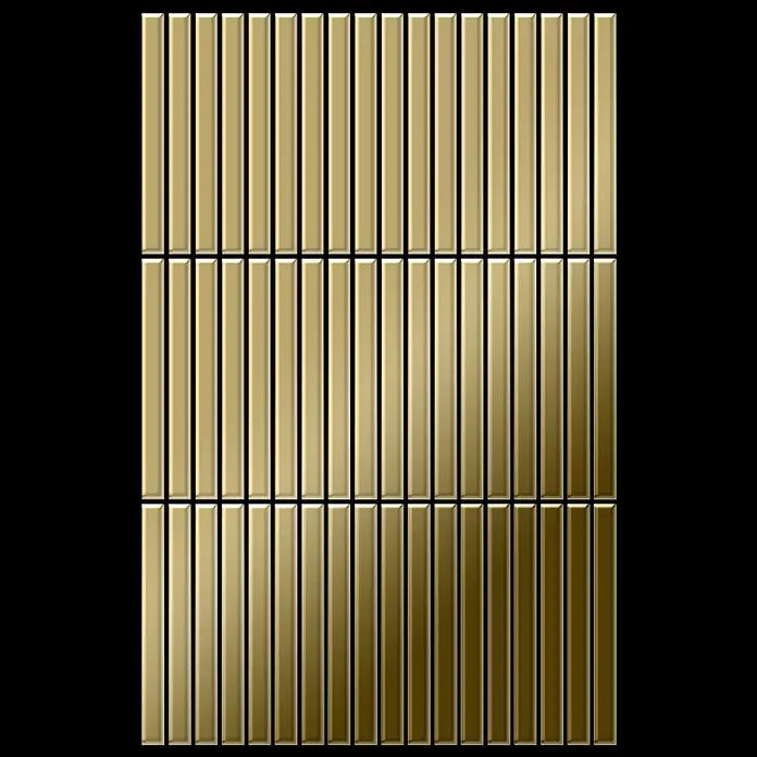 ALLOY Mosaikfliese Mosaik Fliese massiv Titan hochglänzend gold 1,6mm stark Linear-Ti-GM - 316 x 297 mm, Gold, Hochglänzend - Vertikale goldene Mosaikfliesen mit Metallic-Finish.