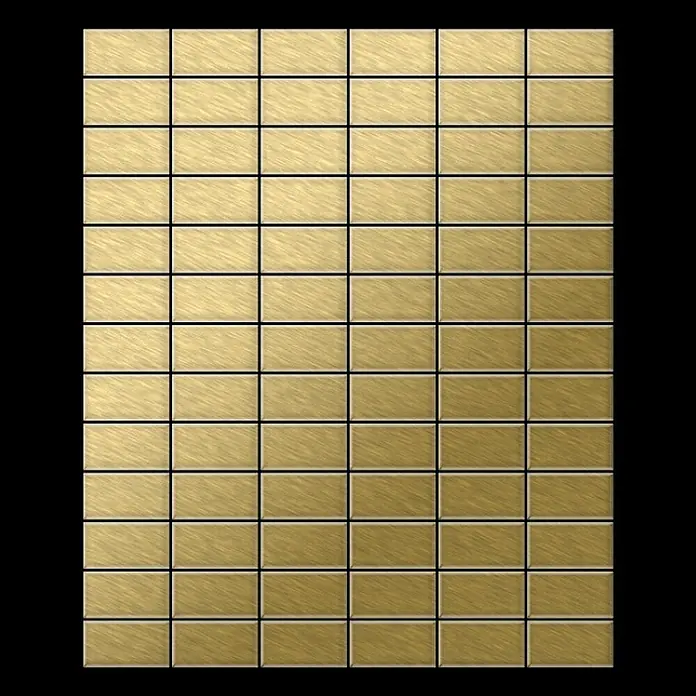 ALLOY Mosaikfliese Mosaik Fliese massiv Metall Titan gebürstet gold 1,6mm stark Bauhaus-Ti-GB - 318 x 329 mm, Gold, Sonstiges - Goldene, gebürstete, rechteckige Metallfliesen in Gittermuster.