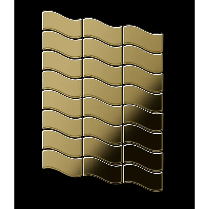 ALLOY Mosaikfliese Mosaik Fliese massiv Metall Titan hochglänzend gold 1,6mm stark Flux-Ti-GM - 318 x 305 mm, Gold, Hochglänzend - Gewellte goldene Metallfliesen für dekorative Anwendungen.
