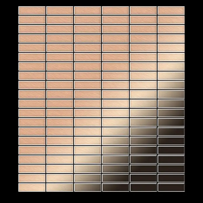 ALLOY Mosaikfliese Mosaik Fliese massiv Metall Kupfer gewalzt kupfer 1,6mm stark Cabin-CM - 316 x 329 mm, Bronze, Sonstiges - Gebürstete metallische rechteckige Mosaikfliesen, Farbverlauf von Roségold zu Dunkelbronze.