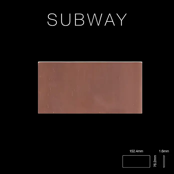 ALLOY Mosaikfliese Mosaik Fliese massiv Metall Kupfer gewalzt Kupfer 1,6mm stark Subway-CM - 76 x 152 mm, Bronze, Sonstiges - Kupferfarbene rechteckige Metrofliese.