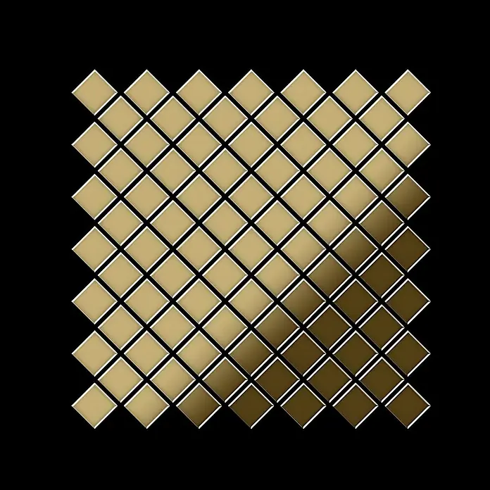 ALLOY Mosaikfliese Mosaik Fliese massiv Titan hochglänzend gold 1,6mm stark Diamond-Ti-GM - 319 x 319 mm, Gold, Hochglänzend - Abgestufte metallische gold- bis bronzefarbene Rautenfliesen, ideal für ein schimmerndes Wandmosaik.
