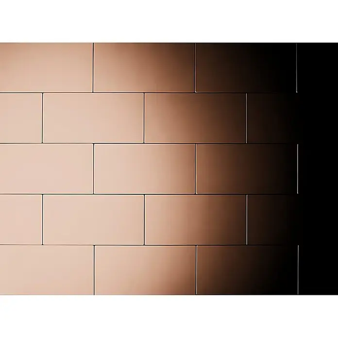 ALLOY Mosaikfliese Mosaik Fliese massiv Metall Kupfer gewalzt Kupfer 1,6mm stark Subway-CM - 76 x 152 mm, Bronze, Sonstiges - Metallische rechteckige Fliesen in Roségold mit einem Hell-Dunkel-Verlauf.