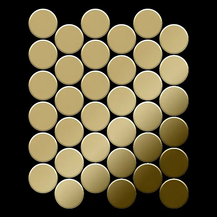 ALLOY Mosaikfliese Mosaik Fliese massiv Titan hochglänzend gold 1,6mm stark Medallion-Ti-GM - 313 x 256 mm, Gold, Hochglänzend - Gitter aus runden, gold- und bronzefarbenen Fliesen mit Farbverlauf.