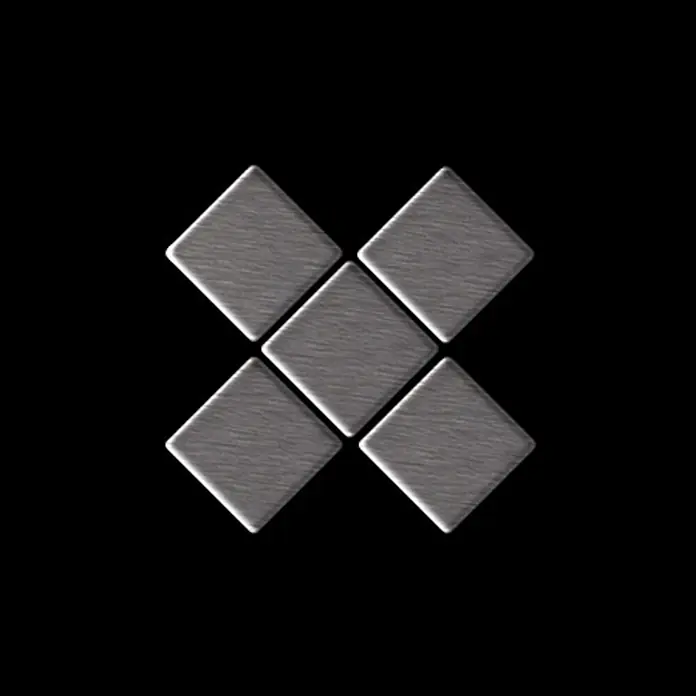 ALLOY Mosaikfliese Mosaik Fliese massiv Edelstahl gebürstet grau 1,6mm stark Diamond-S-S-B - 319 x 319 mm, Grau, Silber, Sonstiges - Fünf silberne, gebürstete Metallfliesen in X-Form angeordnet.