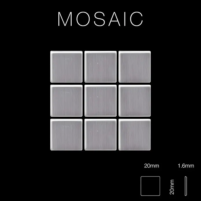 ALLOY Mosaikfliese Mosaik Fliese massiv Edelstahl gebürstet grau 1,6mm stark Mosaic-S-S-B - 322 x 322 mm, Grau, Silber, Sonstiges - Quadratische hellgraue Mozaikfliese mit gebürsteter Oberfläche, 20x20x1.6mm.