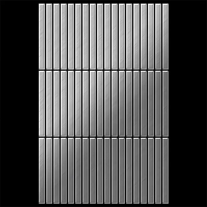 ALLOY Mosaikfliese Mosaik Fliese massiv Edelstahl marine gebürstet grau 1,6mm Linear-S-S-MB - 316 x 297 mm, Grau, Silber, Blau, Sonstiges - Metallgitterplatte mit vertikalen silbergrauen Stäben.