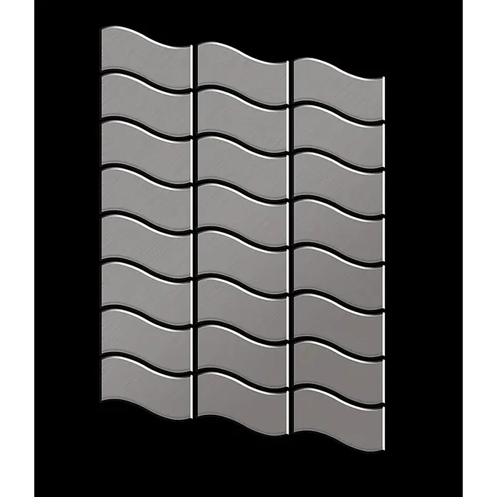 ALLOY Mosaikfliese Mosaik Fliese massiv Titan gebürstet dunkelgrau 1,6mm stark Flux-Ti-SB - 318 x 305 mm, Schwarz, Grau, Sonstiges - Dekorplatte mit gewellten, grauen Fliesen in gebürsteter Metalloptik.