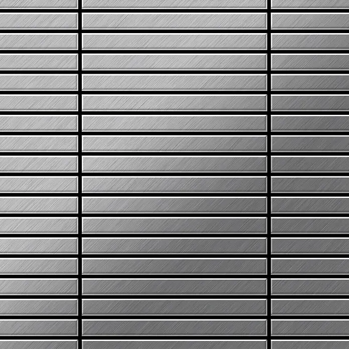 ALLOY Mosaikfliese Mosaik Fliese massiv Edelstahl marine gebürstet grau 1,6mm Linear-S-S-MB - 316 x 297 mm, Grau, Silber, Blau, Sonstiges - Silbergraues Fliesenmuster aus gebürstetem Metall mit horizontalen Rechtecken.
