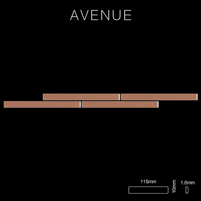 ALLOY Mosaikfliese Mosaik Fliese massiv Metall Kupfer gewalzt kupfer 1,6mm stark Avenue-CM - 289 x 315 mm, Bronze, Sonstiges - Kupferbraune Avenue Fliesenstreifen, 115x10x1,6mm, im versetzten Muster.