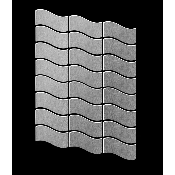 ALLOY Mosaikfliese Mosaik Fliese massiv Metall Edelstahl gebürstet grau 1,6mm stark Flux-S-S-B - 318 x 305 mm, Grau, Silber, Sonstiges - Platte aus wellenförmigen, gebürsteten Metall-Dekorfliesen.