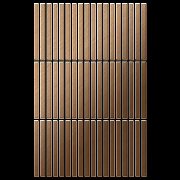 ALLOY Mosaikfliese Mosaik Fliese massiv Titan gebürstet kupfer 1,6mm stark Linear-Ti-AB - 316 x 297 mm, Bronze, Sonstiges - Vertikale rechteckige Mosaikfliesen aus gebürstetem Bronzemetall, in einem Gittermuster angeordnet.