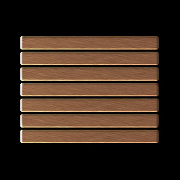 ALLOY Mosaikfliese Mosaik Fliese massiv Titan gebürstet kupfer 1,6mm stark Linear-Ti-AB - 316 x 297 mm, Bronze, Sonstiges - Acht horizontale mittelbraune Holzbretter mit sichtbarer Maserung.