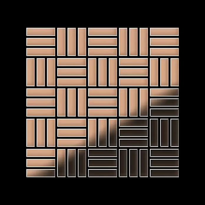 ALLOY Mosaikfliese Mosaik Fliese massiv Kupfer gewalzt kupfer 1,6mm stark Basketweave-CM - 288 x 288 mm, Bronze, Sonstiges - Korbflechtmuster aus rechteckigen bronzefarbenen Mosaikfliesen mit Hell-Dunkel-Verlauf.