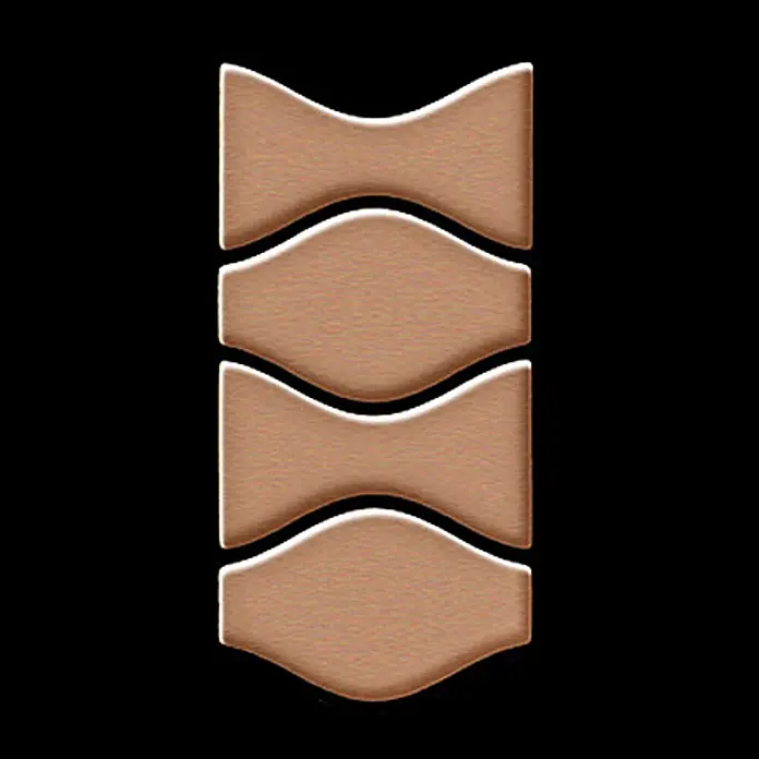 ALLOY Mosaikfliese Mosaik Fliese massiv Metall Kupfer gewalzt kupfer 1,6mm Kismet & Karma-CM - 299 x 299 mm, Bronze, Sonstiges - Fünf gestapelte, texturierte, hellbraune, sanduhrförmige Segmente.