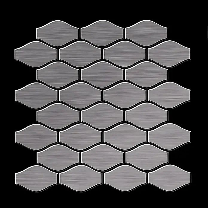 ALLOY Mosaikfliese Mosaik Fliese massiv Titan gebürstet dunkelgrau 1,6mm stark Karma-Ti-SB - 329 x 301 mm, Schwarz, Grau, Sonstiges - Gebürstete silberne Metall-Mosaikfliesen in markanter Ogee-Form.