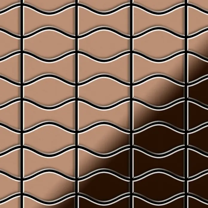 ALLOY Mosaikfliese Mosaik Fliese massiv Metall Kupfer gewalzt kupfer 1,6mm Kismet & Karma-CM - 299 x 299 mm, Bronze, Sonstiges - Nahtloses Muster aus gewellten, ineinandergreifenden braunen Fliesen mit 3D-Prägetextur, von hell zu dunkel, für Dekorflächen.