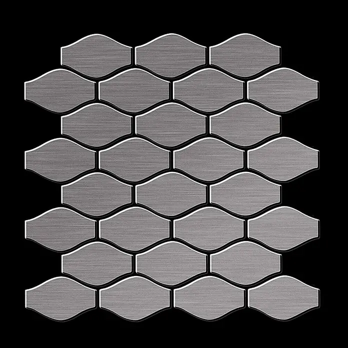 ALLOY Mosaikfliese Mosaik Fliese massiv Titan gebürstet dunkelgrau 1,6mm stark Karma-Ti-SB - 329 x 301 mm, Schwarz, Grau, Sonstiges - Gebürstete silberne Metall-Ogee-Mosaikfliesen.